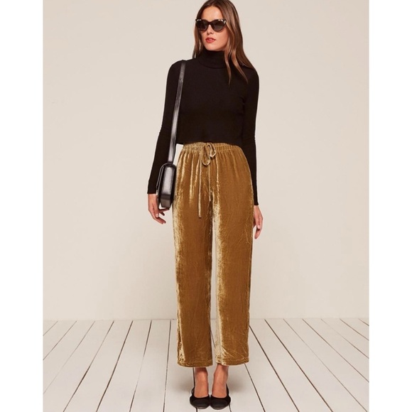 Reformation gold rush crushed velvet pants NEW - Picture 2 of 8
